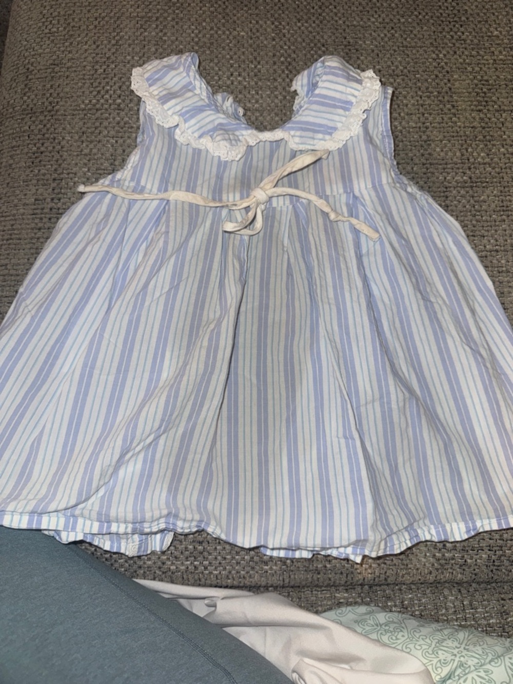 Red Beans Blue and White Striped Sleeveless Dress with Lace Collar